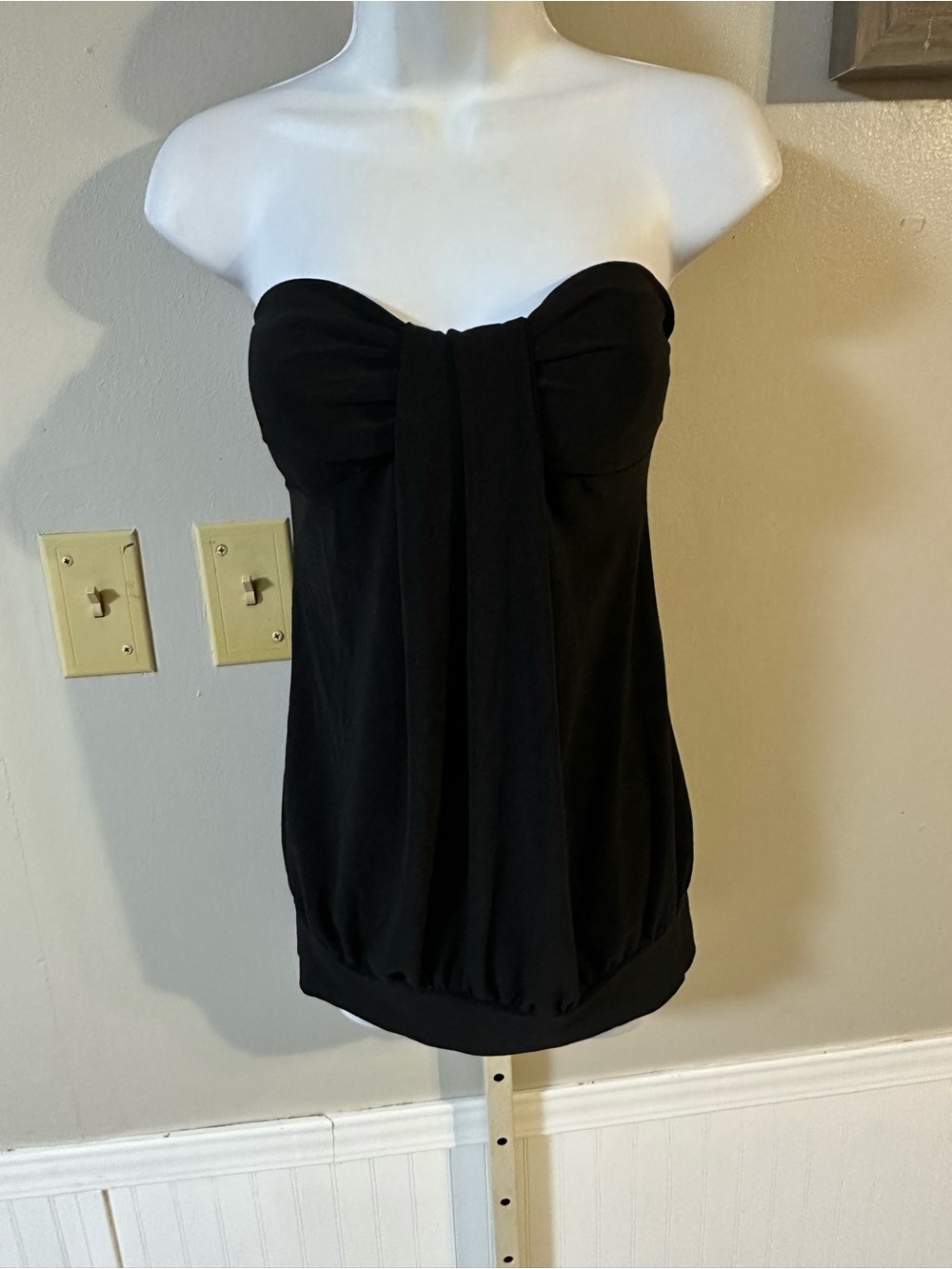 Studio Y Black Strapless Bandeau Top with Center Drape